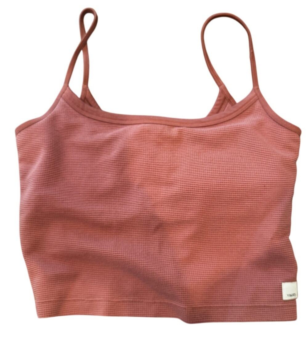 Vuori Women's Rib Crop Tank Top Mauve Pink Built-In Shelf Bra | Estimated Small